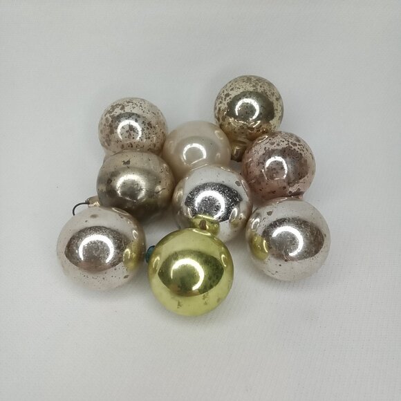 MCM Christmas Ornament Set Of 9 Feather Tree Glass Round Shiny Brite 1950s - Picture 2 of 7